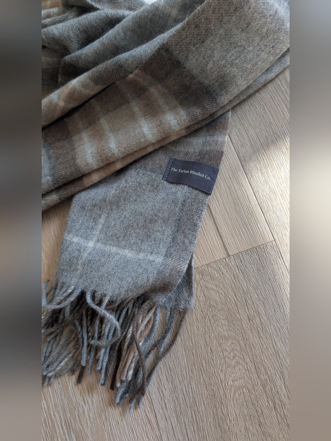 The Tartan Blanket Co Lambswool Plaid Scarf In Brown And Gray — image 2 of 4